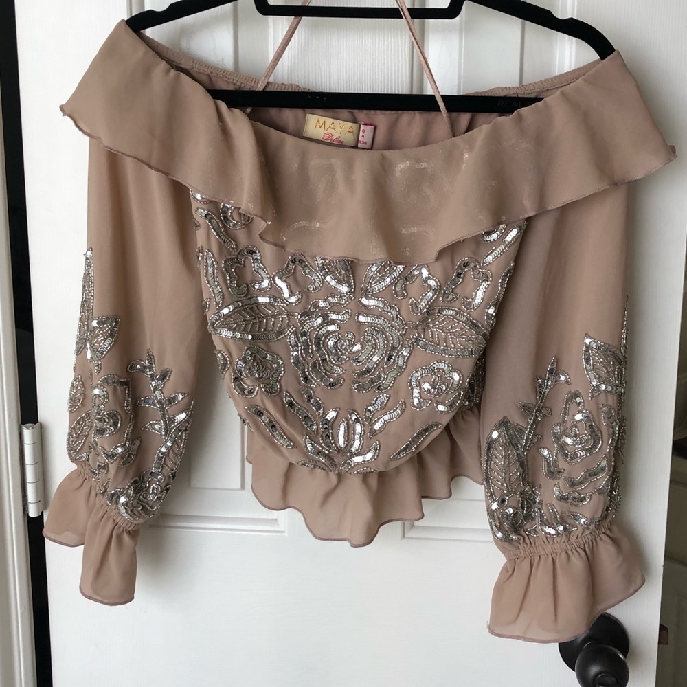 Off the shoulder sequin top